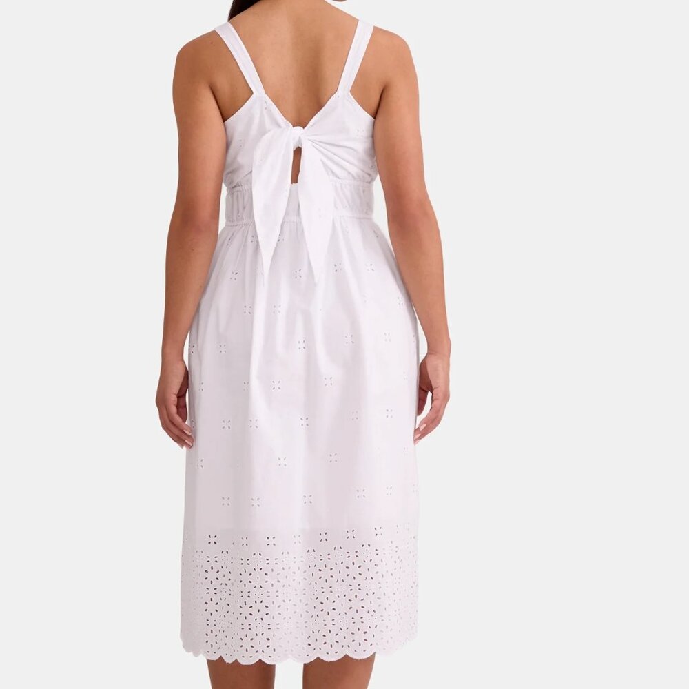 Excellent Condition, SZ L (12-14) 100% COTTON Eyelet Midi Dress, White